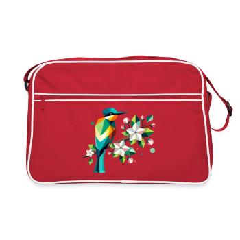 Bee-eaters on apple blossoms – Colourful motif - Retro Bag - red/white - Front