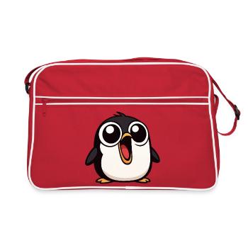 Kawaii Pinguin erfreut Cartoon süß für Kinder - Retro Tasche - Rot/Weiß - Vorne