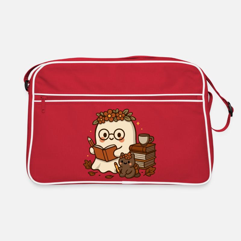 Herbstlicher Geist mit Büchern süßes Schul Motiv - Sac Retro - rouge/blanc