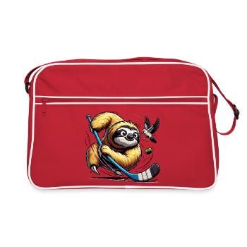 Faultier Eishockey Spieler Mit Schlaeger Und Puck - Retro Bag - red/white - Front