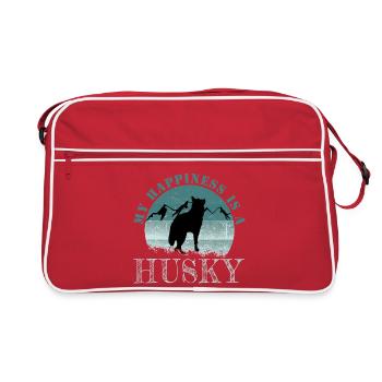 Husky avec motif de montagne et dicton - Sac Retro - rouge/blanc - Devant