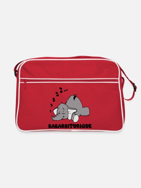 Sleeping Elephant with the title babarbituric - Retro Bag - red/white - Front