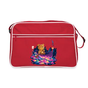 Bear in colorful canoe in neon land - Retro Bag - red/white - Front
