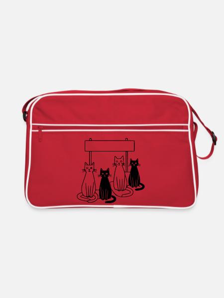 Waiting Cats Sign Personalizable Kids - Retro Bag - red/white - Front