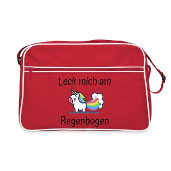 Leck mich am Regenbogen Einhorn Spruch - Retro Tasche - Rot/Weiß - Vorne