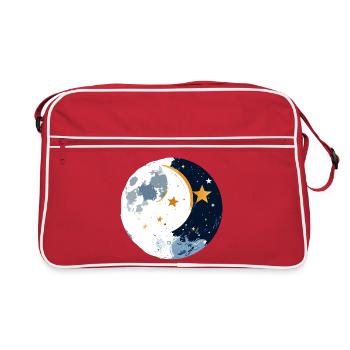 Moon and Star Circle Night Motif Moonlight Motif - Retro Bag - red/white - Front