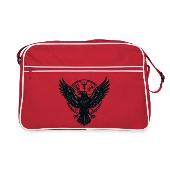 Schwarzer Rabe im Runenkreis - Retro Tasche - Rot/Weiß - Vorne