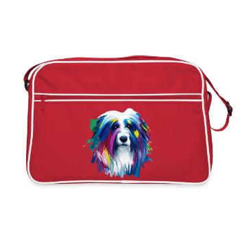 Altenglischer Schäferhund lebendige Ölmalerei Kunst - Retro Tasche - Rot/Weiß - Vorne