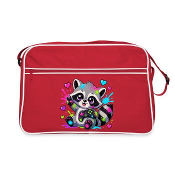 Colorful Raccoon with Controller - Retro Bag - red/white - Front