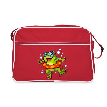 Fröhlicher Frosch mit Schwimmring - Retro Tasche - Rot/Weiß - Vorne