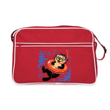 Funny otter with diving goggles - Retro Bag - red/white - Front