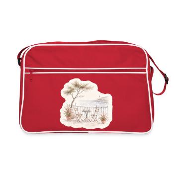 Vue sur le balcon – bistrot sur la mer - Sac Retro - rouge/blanc - Devant