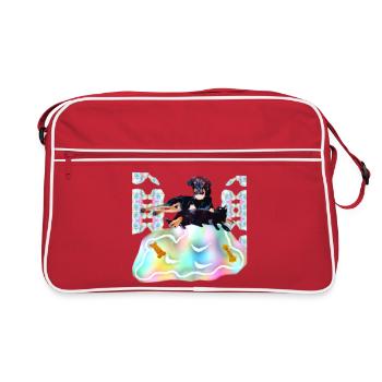 Lobo mâle - Nuage arc-en-ciel avec chien et chat - Sac Retro - rouge/blanc - Devant