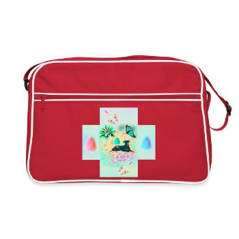 Male Lobo in the middle of a pastel dream: Butterfly dog - Retro Bag - red/white - Front