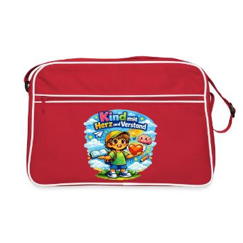 Kind mit Herz und Verstand - Retro Tasche - Rot/Weiß - Vorne