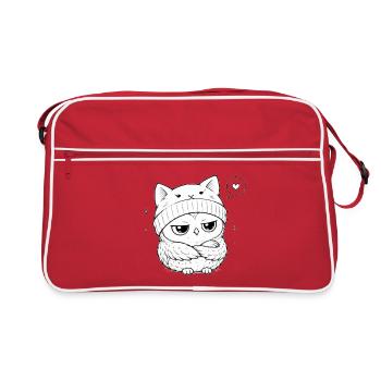 Hibou grondeur en bonnet chat - Sac Retro - rouge/blanc - Devant