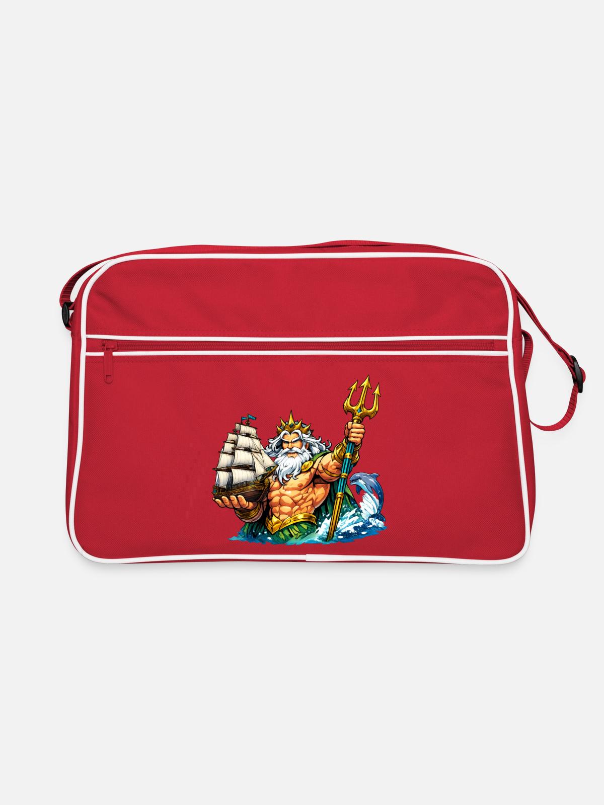 Neptune with sailing ship - Retro Bag - red/white - Front