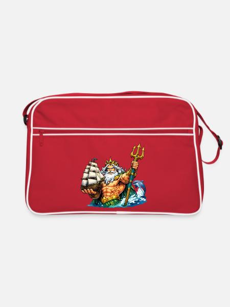Neptun mit Seegelschiff - Retro Tasche - Rot/Weiß - Vorne
