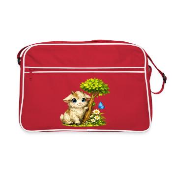 Kuschelige Ziege mit Schmetterling - Retro Tasche - Rot/Weiß - Vorne