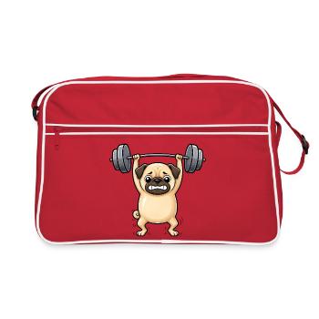 Mops Hund Fitnessgewichtheber Hantel Gym - Retro Tasche - Rot/Weiß - Vorne