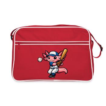 Axolotl beim Baseball – Süßes Sportmotiv - Retro Tasche - Rot/Weiß - Vorne
