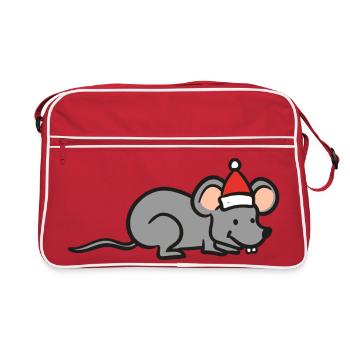 Maus Weihnachten - Retro Tasche - Rot/Weiß - Vorne