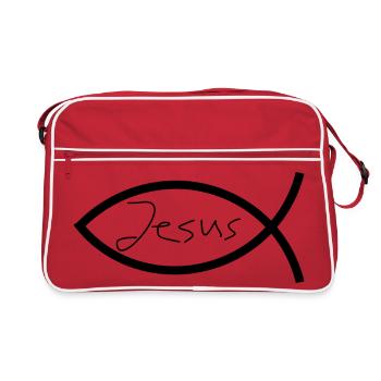 Jésus poisson noir Ichthys poisson poisson poisson - Sac Retro - rouge/blanc - Devant