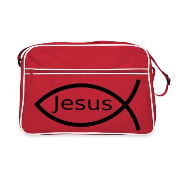 Jésus Poisson Ichthys Noir Poisson Poisson - Sac Retro - rouge/blanc - Devant