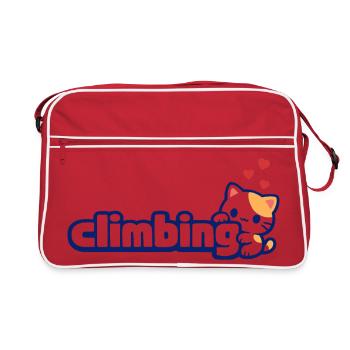 Süßes Kätzchen, ich liebe Klettern, Katzenliebhaber, Bouldern - Retro Tasche - Rot/Weiß - Vorne