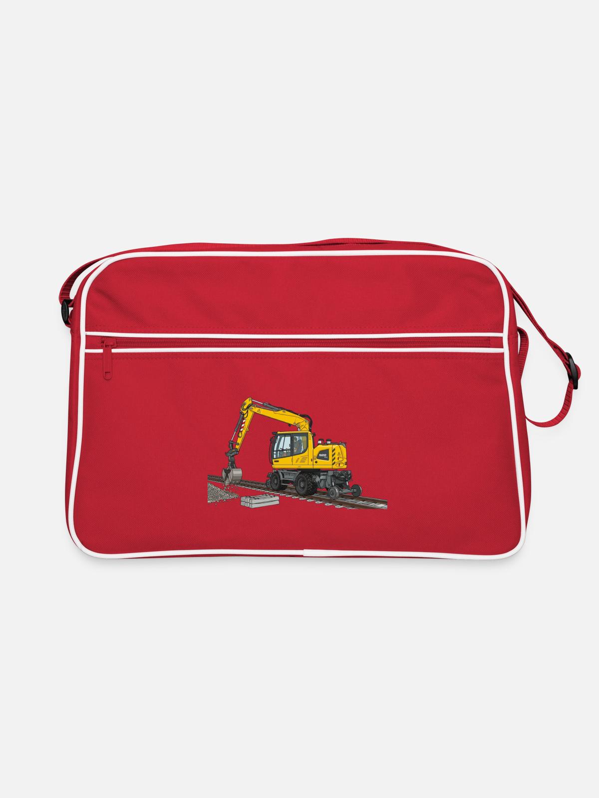 Zweiwegebagger Bagger Gleisbau - Retro Tasche - Rot/Weiß - Vorne