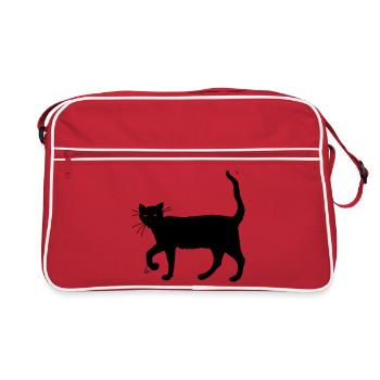 Schwarze Katze - Retro Tasche - Rot/Weiß - Vorne