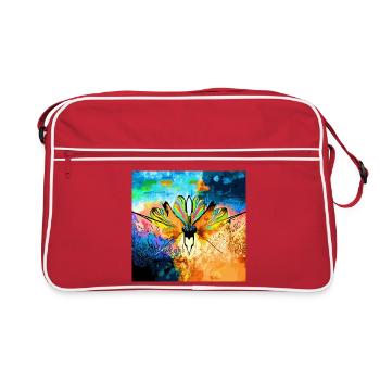 Bunter Falter im Farbmeer - Retro Tasche - Rot/Weiß - Vorne