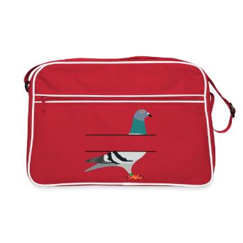 Pigeon avec une barre de texte vide entre eux pour créer votre propre nom - Sac Retro - rouge/blanc - Devant