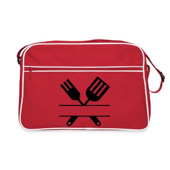 Barbecue emblem cutlery monogram - Retro Bag - red/white - Front