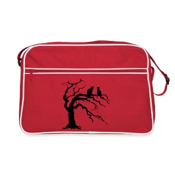 Arbre mort avec 2 silhouettes de chats - Sac Retro - rouge/blanc - Devant