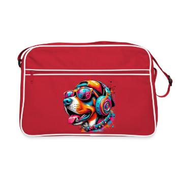 Chapeau de DJ pour chien et lunettes de soleil écoute de la musique - Sac Retro - rouge/blanc - Devant