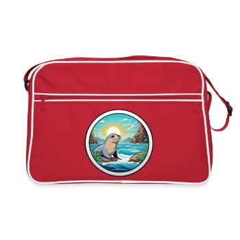 Kleine Robbe an der Küste - Retro Tasche - Rot/Weiß - Vorne