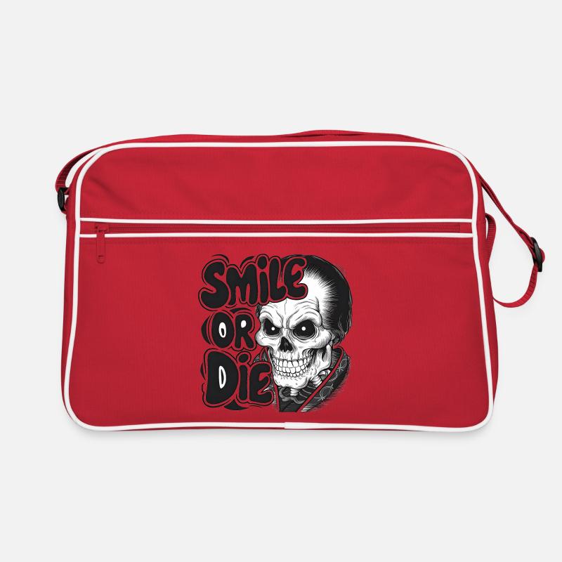 Vampirskelett mit Text Lächeln oder Sterben Retro Tasche
