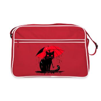 Chat avec parapluie – mauvais temps - Sac Retro - rouge/blanc - Devant