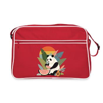 Panda avec des plantes et des fruits exotiques - Sac Retro - rouge/blanc - Devant