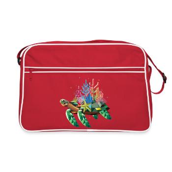 Tortue d’eau exotique colorée avec corail - Sac Retro - rouge/blanc - Devant
