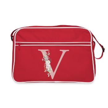 V Monogramme, Floral, Personnalisable - Sac Retro - rouge/blanc - Devant
