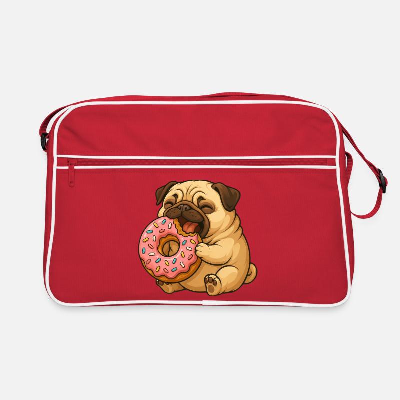 Cute Pug with Donut Cartoon Funny Eating Retro Bag