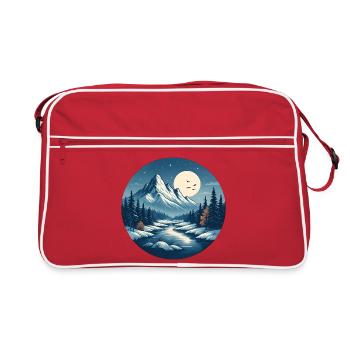 Bergige Nachtlandschaft mit Fluss - Retro Tasche - Rot/Weiß - Vorne
