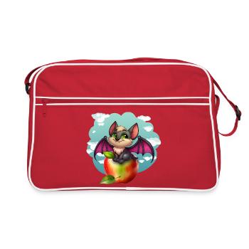 Niedliches Fledermaus- und Apfel-Fantasy-Design - Retro Tasche - Rot/Weiß - Vorne