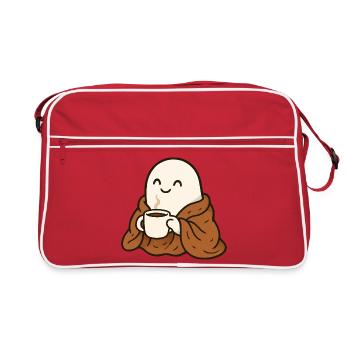 Cuddly Ghost with Coffee and Blanket - Retro Bag - red/white - Front