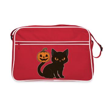 Chat noir avec citrouille d’Halloween - Sac Retro - rouge/blanc - Devant