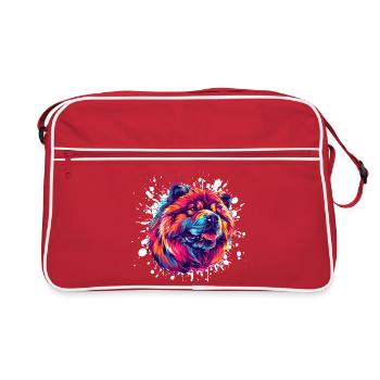 Portrait de chien aux couleurs néon avec éclaboussures - Sac Retro - rouge/blanc - Devant