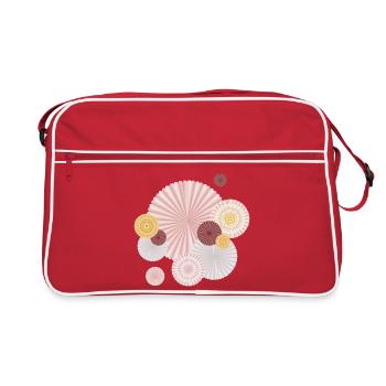 Rosettes pastel – Éventails décoratifs en papier - Sac Retro - rouge/blanc - Devant