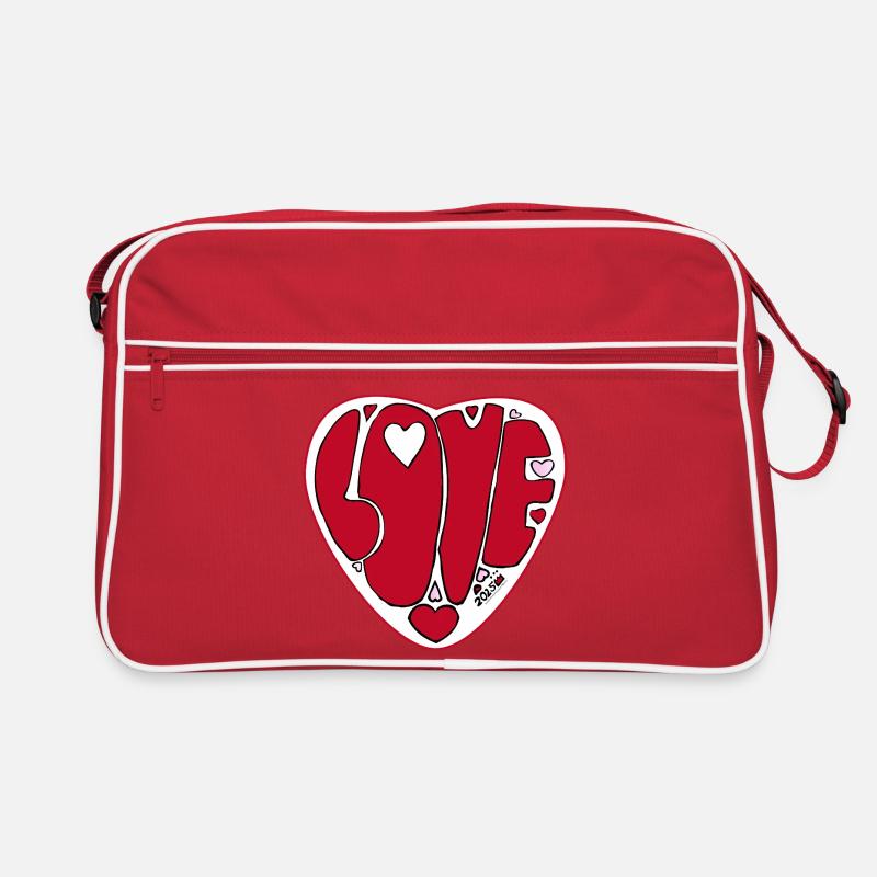 Herzförmiger Love Schriftzug - Retro Tasche - Rot/Weiß